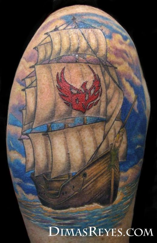 Pirate Ship Tattoos Color