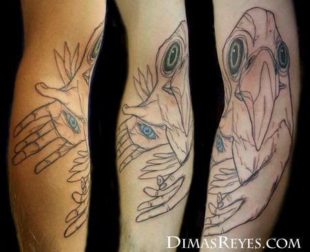 Dimas Reyes - Bird Sketch with Hands Tattoo