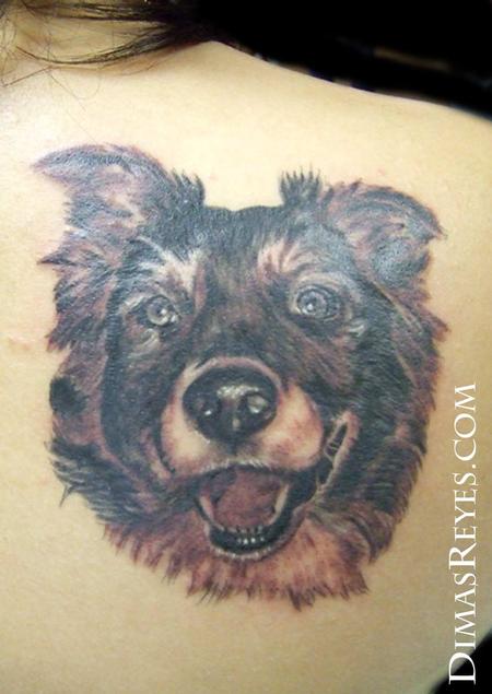 Dimas Reyes - Black and Grey Dog Portrait Tattoo