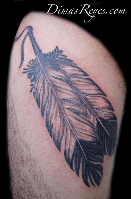 Dimas Reyes - Realistic Black and Grey Feathers Tattoo