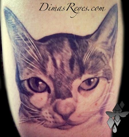 Dimas Reyes - Black and Grey Cat portrait tattoo