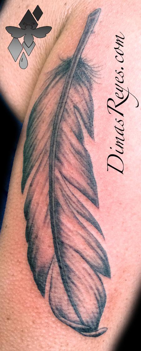 Dimas Reyes - Black and Grey Feather tattoo