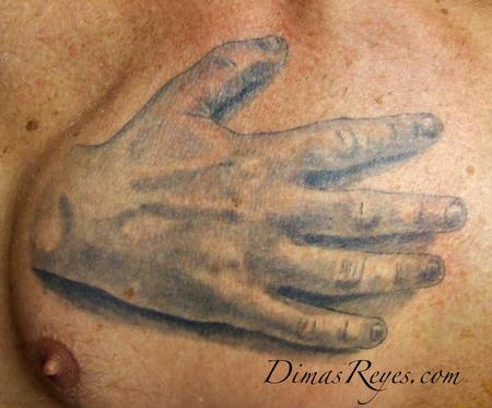 Dimas Reyes - Black and Grey Realistic Hand Portrait Tattoo