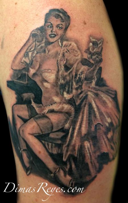 Dimas Reyes - Black and Grey Vintage Pinup tattoo