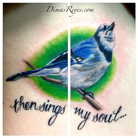 Dimas Reyes - Color Song Bird tattoo