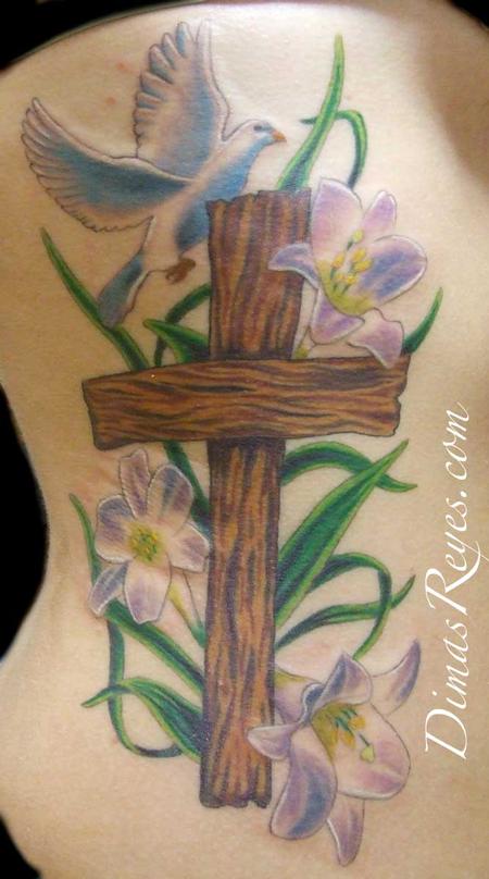 Dimas Reyes - Full Color Wooden Cross Tattoo