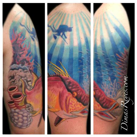 Dimas Reyes - Color Hogfish Underwater tattoo