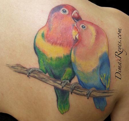 Dimas Reyes - Color Lovebirds tattoo