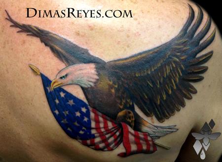 Dimas Reyes - Color Bald Eagle with American Flag tattoo