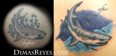 Dimas Reyes - Color Realistic Shark Rework Tattoo