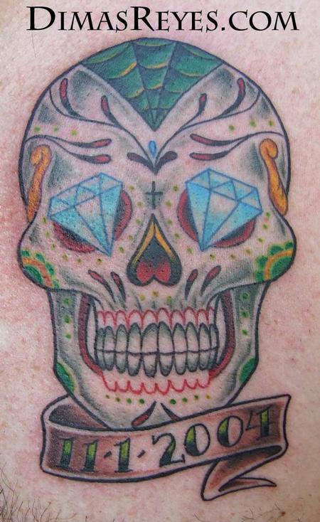 Dimas Reyes - Color Day of the Dead Skull Tattoo