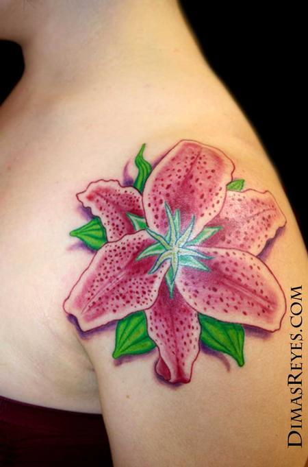 Dimas Reyes - Full Color Stargazer Lily Tattoo