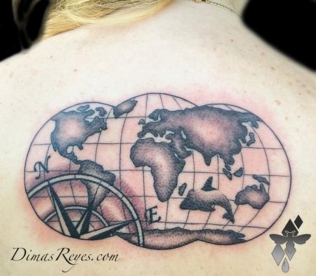Tattoos - Black and Grey Atlas/ Compass Tattoo - 117845