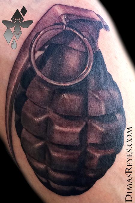 Dimas Reyes - Black and Grey Grenade Tattoo