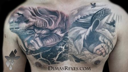 Dimas Reyes - Black and Grey Heaven and Hell tattoo