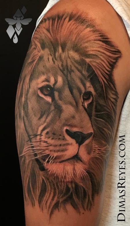 Tattoos - Black and Grey Realistic Lion tattoo - 138949