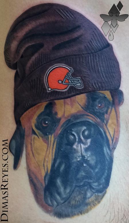 Dimas Reyes - Dog Portrait Cleveland Browns Tattoo