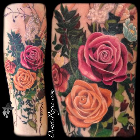 Dimas Reyes - Realistic Color Flower Bouquet Tattoo