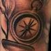 Tattoos - Black and Grey Flowers and Compass tattoo - 98294