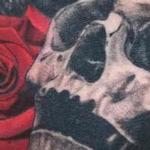 Tattoos - Black and grey skull with rose tattoo - 138864