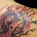 Tattoos - Color Cherry Blossom Branch with Yin Yang Tattoo - 57881