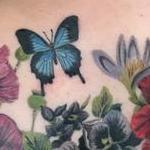Tattoos - Realistic Color Butterfly and Flowers Tattoo - 138947