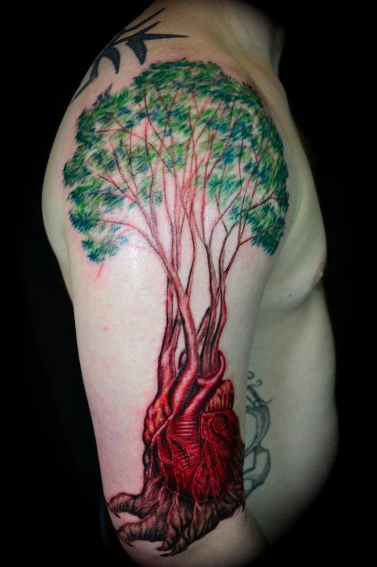 Twisted Oak Tree Heart Branch Tattoo Stock Illustration  Illustration of  leaves heart 98664047