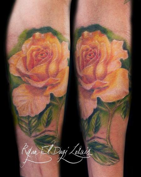 Ryan El Dugi Lewis - Healed yellow rose tattoo 