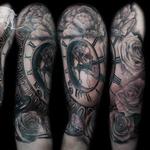 Tattoos - Clock flowers diamonds and hourglass  - 116708
