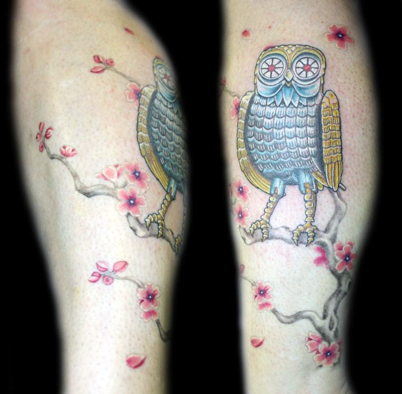 color clash of the titans owl tattoo by Angela Leaf: TattooNOW