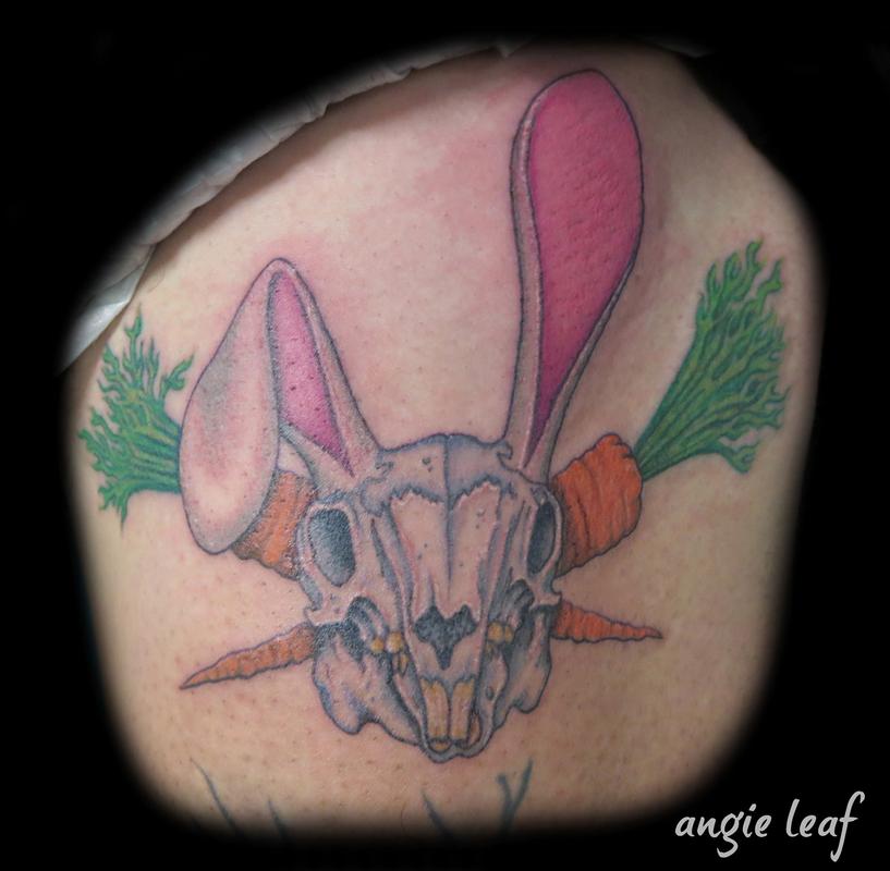 Custom Color Tattoo of Rabbit Skull and Carrots by Angela Leaf: TattooNOW