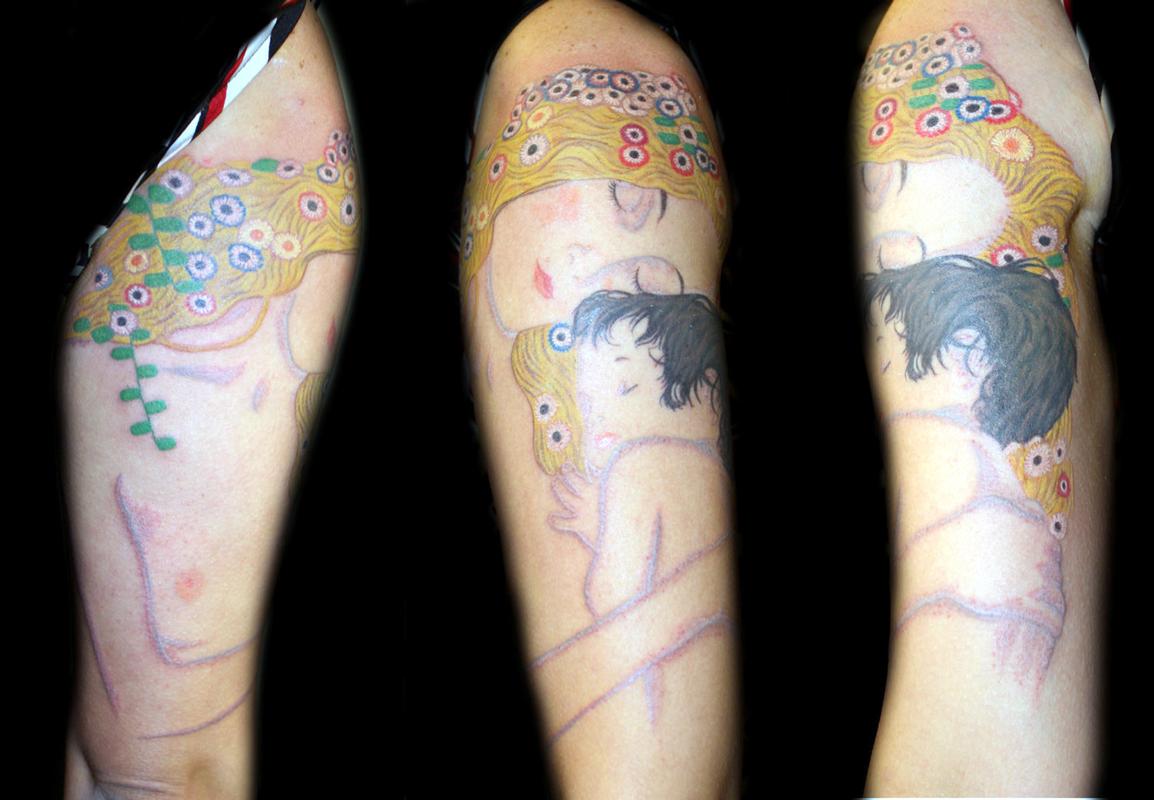 klimt mother and child color half sleeve tattoo by Angela Leaf: TattooNOW