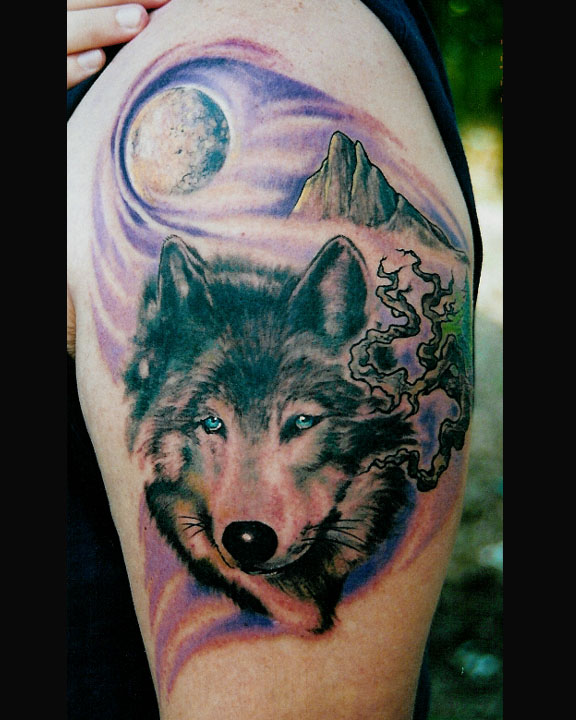 Forbidden Images Tattoo Art Studio : Tattoos : Nature : Wolf and moon tattoo Forbidden Images Tattoo Art Studio : Tattoos : Nature : Wolf and moon tattoo