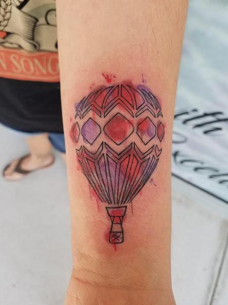 Tattoos - Water Color Red Hot Air Balloon  - 129277