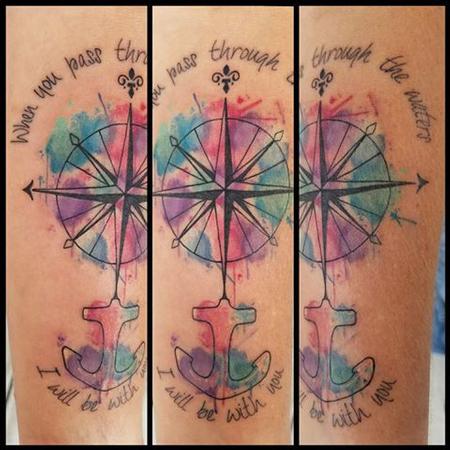 Tattoos - Water Color Compass and Anchor with Quote - 129374
