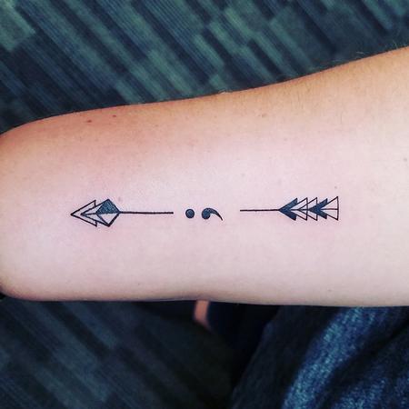 Stefanee Schofield - Geometric Semicolon Arrow Tattoo