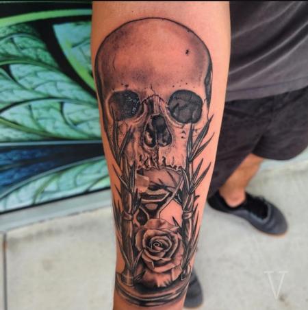 Tattoos - Black & Grey Skull/Hourglass/Rose - 142682