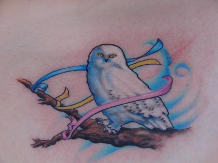 Tattoos - Cancer ribbon snow owl - 74415