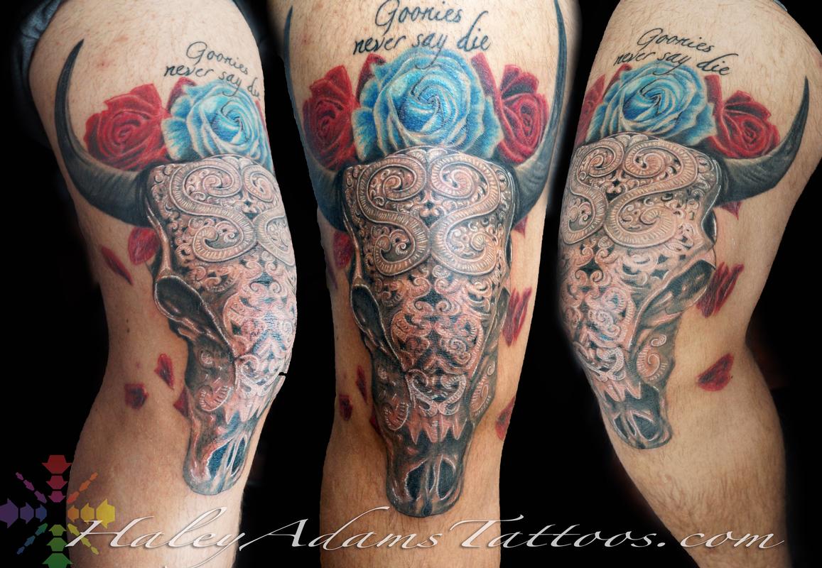 The MFB Knee cap skull n rose tattoo kneetattoo