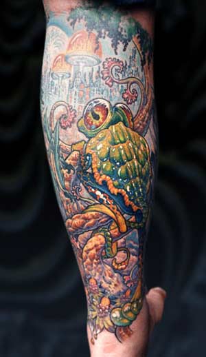 In progress color realistic octopus and sealife half leg sleeve tattoo by  Sorin Gabor TattooNOW