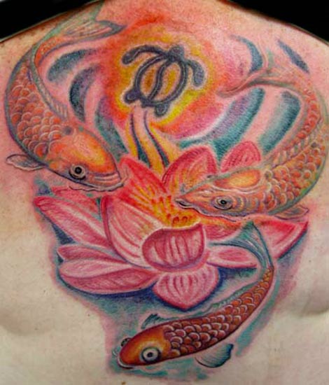 Kio Fish around Lotus by Michele Wortman: TattooNOW