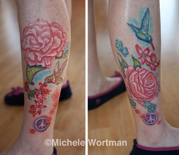 Tattoos - Debbie hummingbird peace leg bodyset - 71362