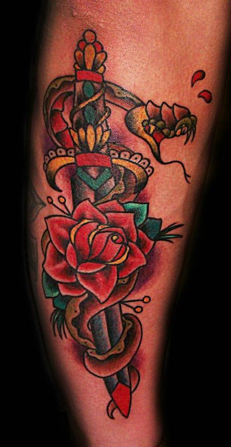 Snake Rose Dagger by Frank Pirone: TattooNOW