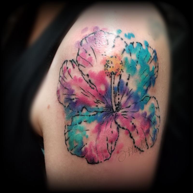  Watercolor  Hibiscus shoulder  tattoo  by Haylo by Haylo 