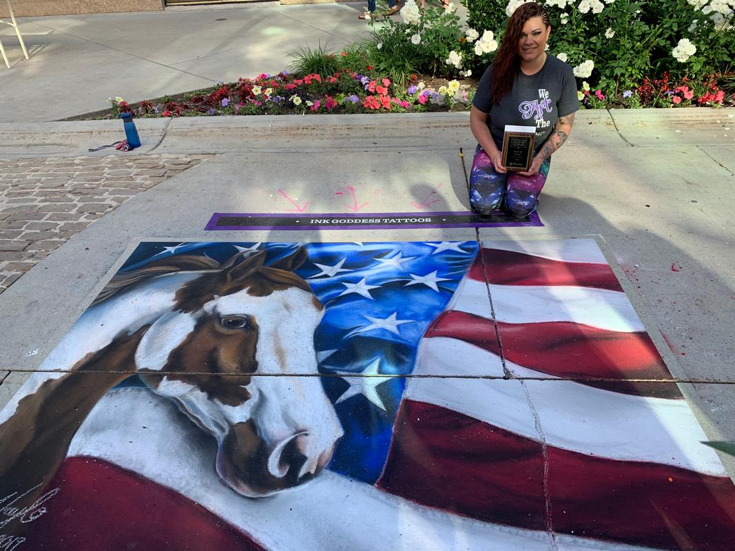 American Paint Horse with American Flag Chalk Art by Haylo TattooNOW