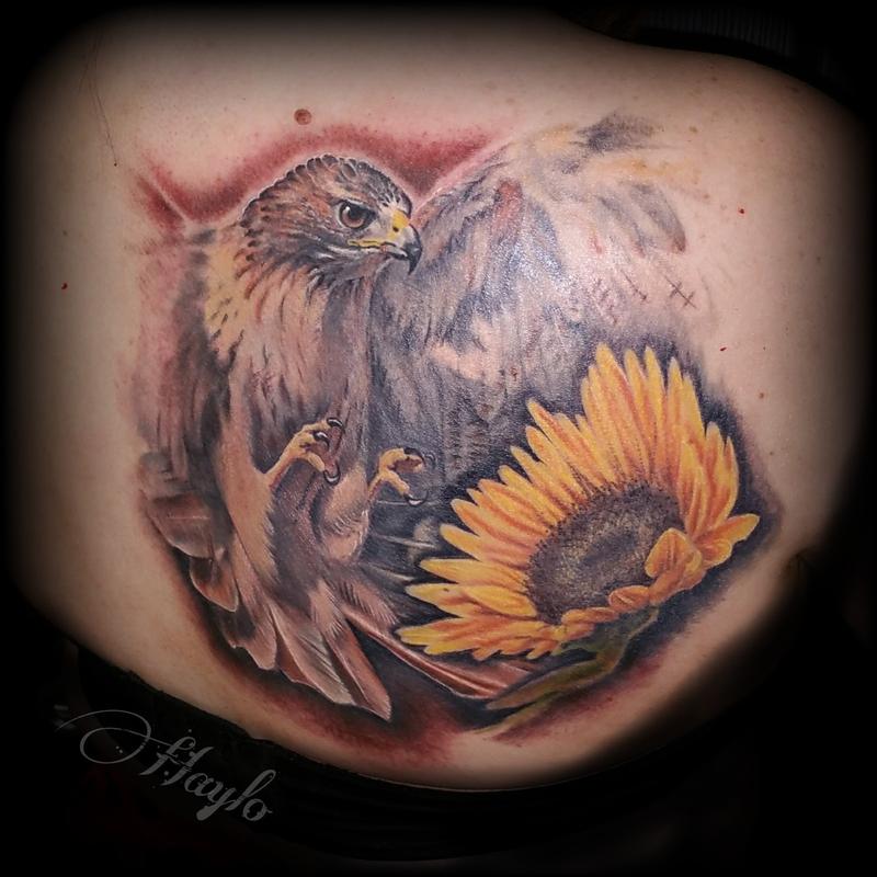 Red Tail Hawk And Sunflower By Haylo By Haylo Tattoonow