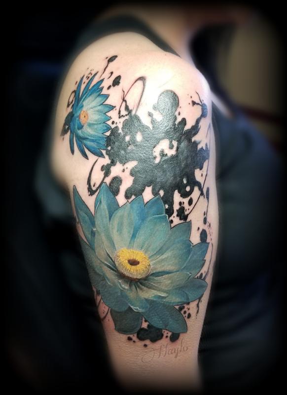 Lotus with Ink blots cover up tattoo by Haylo TattooNOW