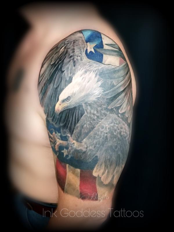 Bald Eagle and American Flag half sleeve by Haylo: TattooNOW
