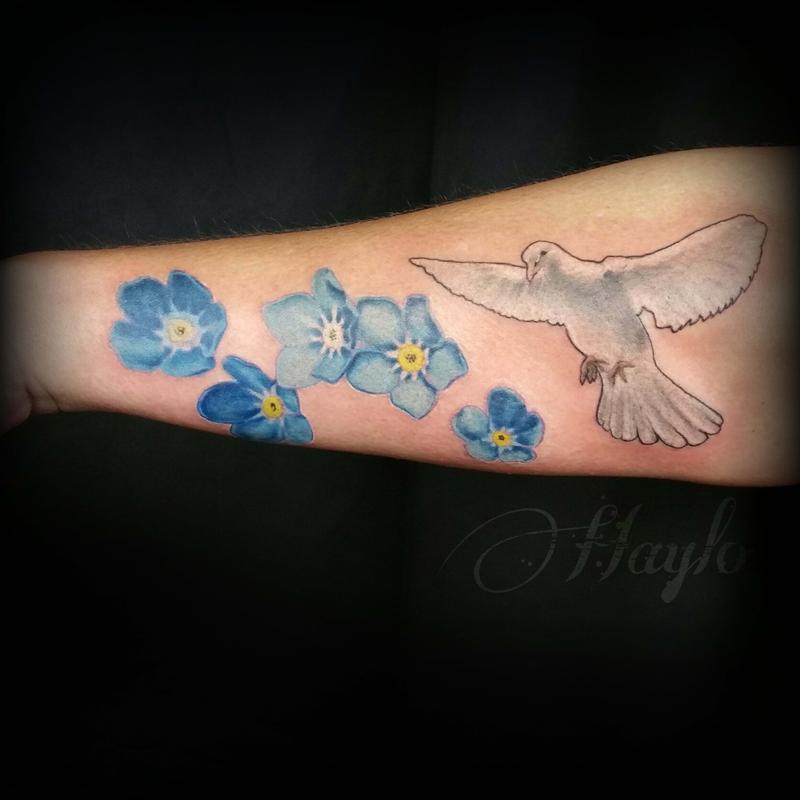 Tattoo uploaded by NoTalentTattoos  Tiny realistic rose and forgetmenots  wrapping around both ankles reading family forever  Tattoodo