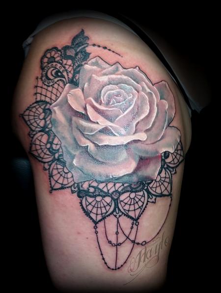 Tattoos - Soft Pink Rose with Lace arm piece - 125207